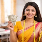 Woman holding money and measuring tape representing free government training scheme and income opportunity