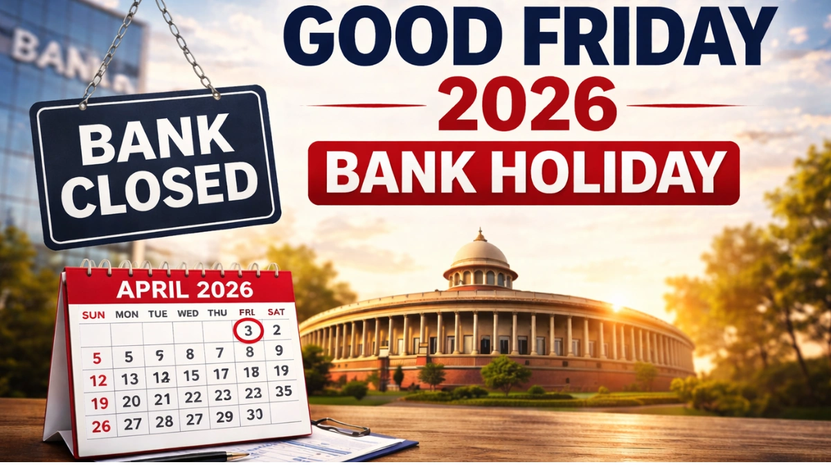 Good Friday 2026 Bank Holiday in India showing bank closed sign and April 3 calendar date