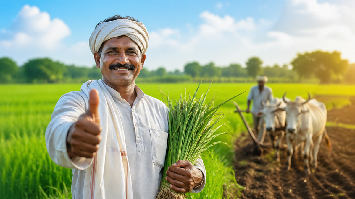 Tamil Nadu farmer standing in green paddy field representing crop loan support through cooperative banks
